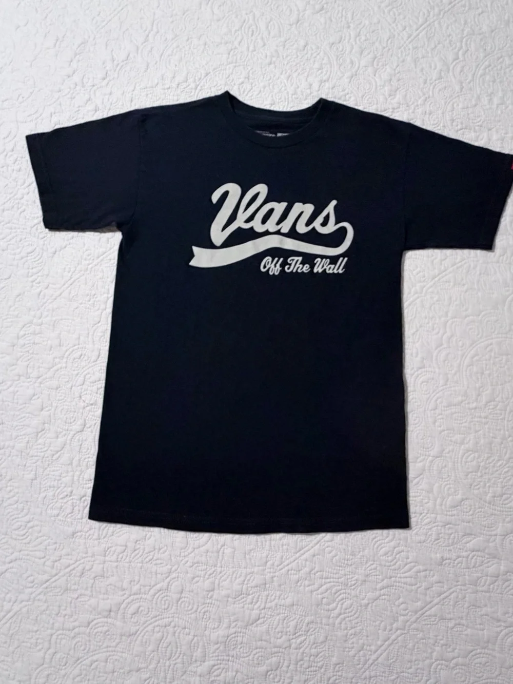 Vans | Off The Wall Classic Script Logo T-Shirt | Size Small | Navy